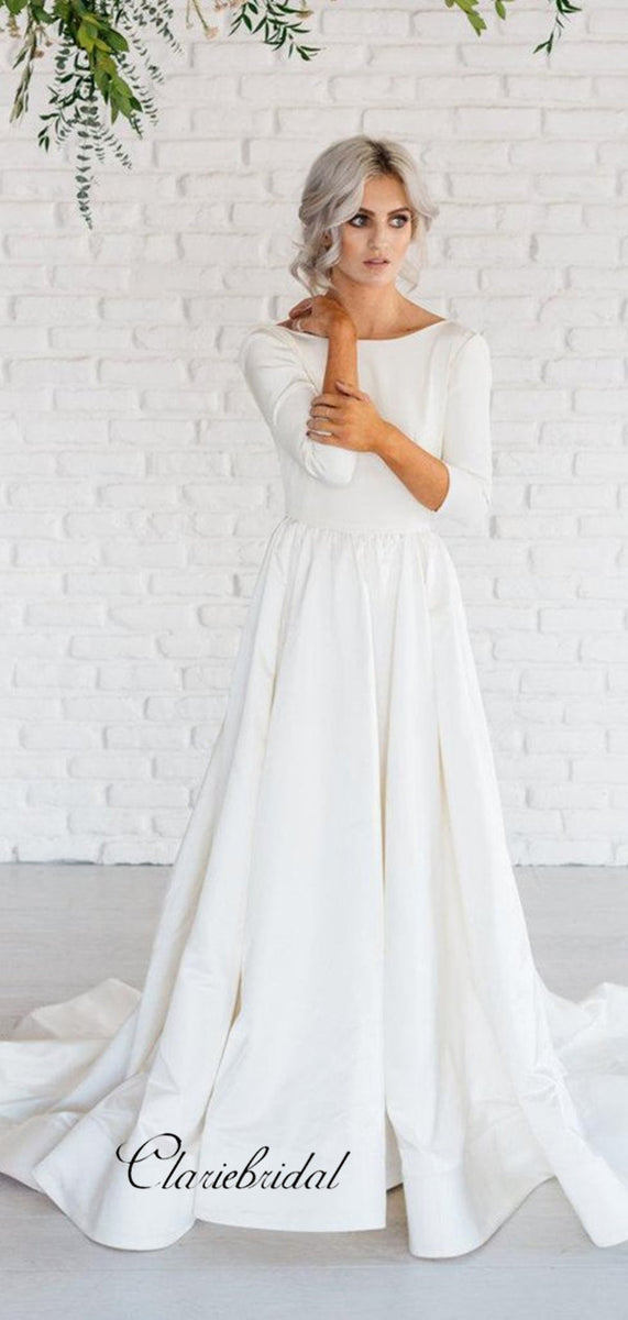 Long Sleeves Satin Wedding Dresses, A ...